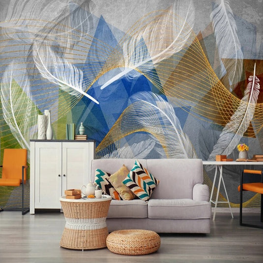 3D Geometric White Feather Wallpaper for Home Wall Decor-GraffitiWallArt