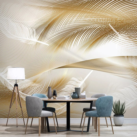 3D Golden Feather Wallpaper for Home Wall Decor-GraffitiWallArt