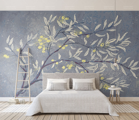 3D Tree with White Leaves Wallpaper Murals-GraffitiWallArt