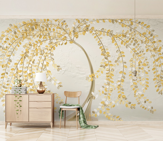 3D Tree with Yellow Wallpaper Murals: Vibrant Wall Décor-GraffitiWallArt