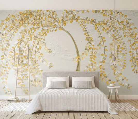 3D Tree with Yellow Wallpaper Murals: Vibrant Wall Décor-GraffitiWallArt