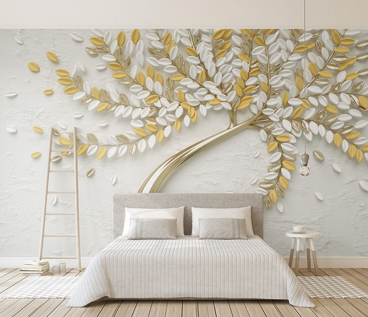 3D Tree Yellow Large Flowers Wallpaper Murals-GraffitiWallArt