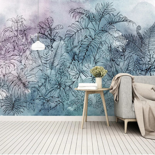 3D Tropical Watercolor Leaf Wallpaper Mural-GraffitiWallArt