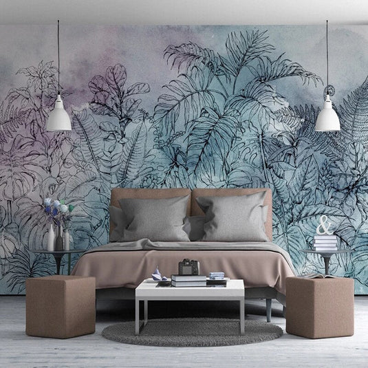 3D Tropical Watercolor Leaf Wallpaper Mural-GraffitiWallArt