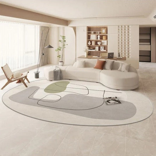 Oval Matisse Abstract Grey Linear Rug: Modern Sophistication