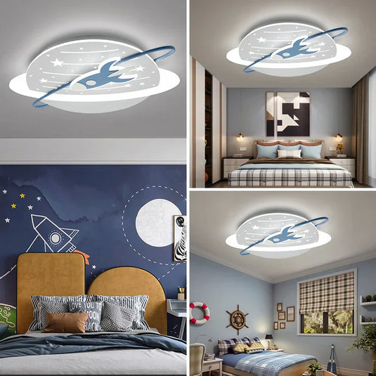 Rocket in Space Ceiling Light for Kids Room - GraffitiWallArt