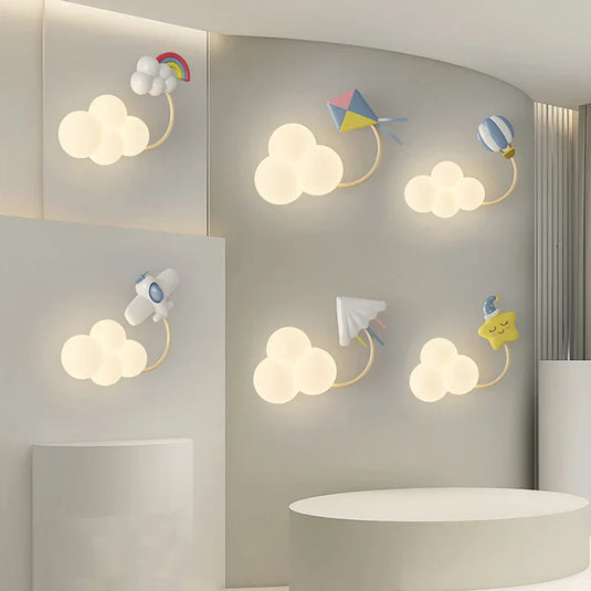 Aeroplane in Clouds Wall Light for Kids Room - GraffitiWallArt