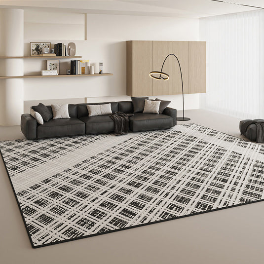 Black & White Mesh Diagonal Net Rug: Modern Sophistication