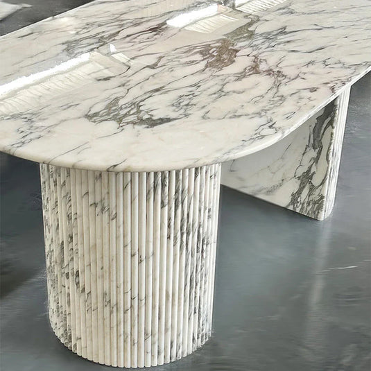 Luxury White Polished Finish Marble Dining Table Set - GraffitiWallArt