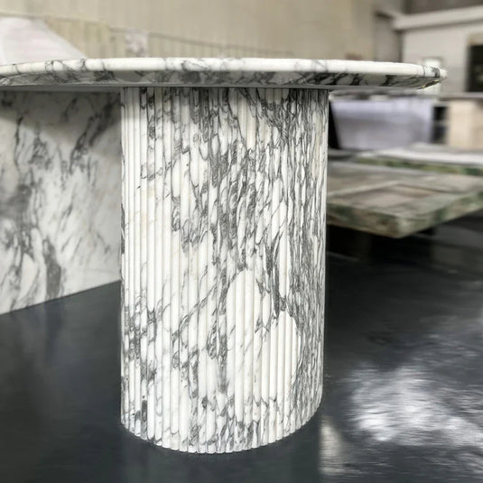 Luxury White Polished Finish Marble Dining Table Set - GraffitiWallArt