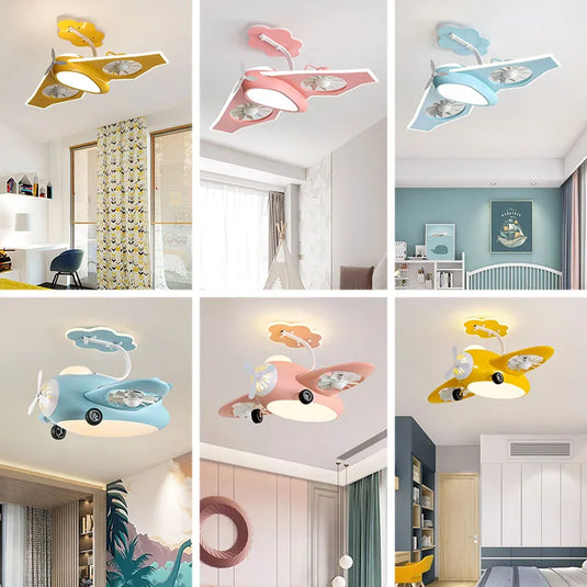 Kids Room Aeroplane Aircraft Ceiling Light with Fan - GraffitiWallArt