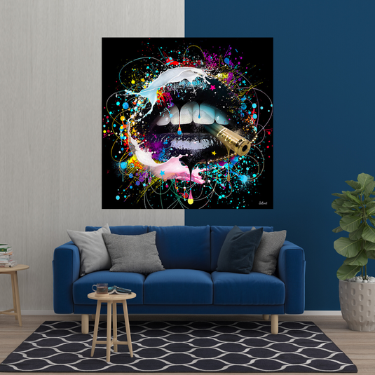 Abstract Graffiti Lips with Bullet Canvas Wall Hanging Art-GraffitiWallArt