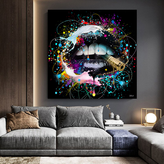 Abstract Graffiti Lips with Bullet Canvas Wall Hanging Art-GraffitiWallArt