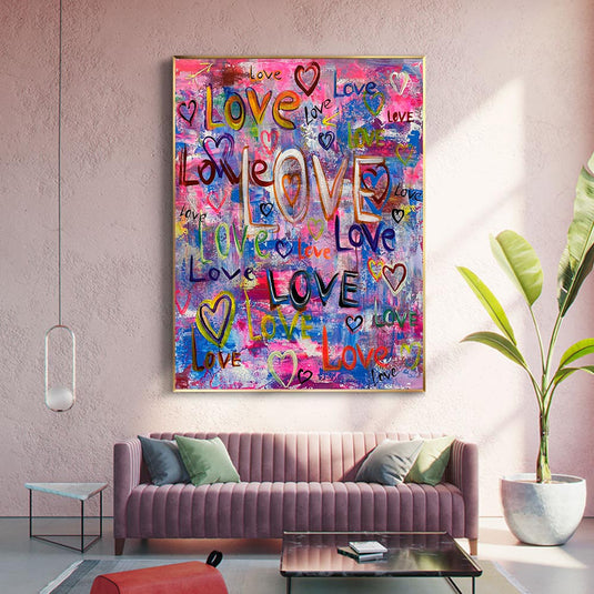 Abstract Love Heart Canvas Wall Hanging Art-GraffitiWallArt