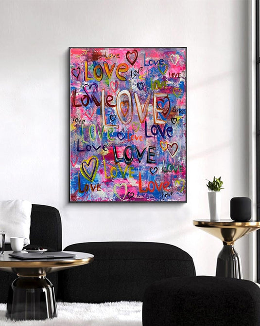 Abstract Love Heart Canvas Wall Hanging Art-GraffitiWallArt