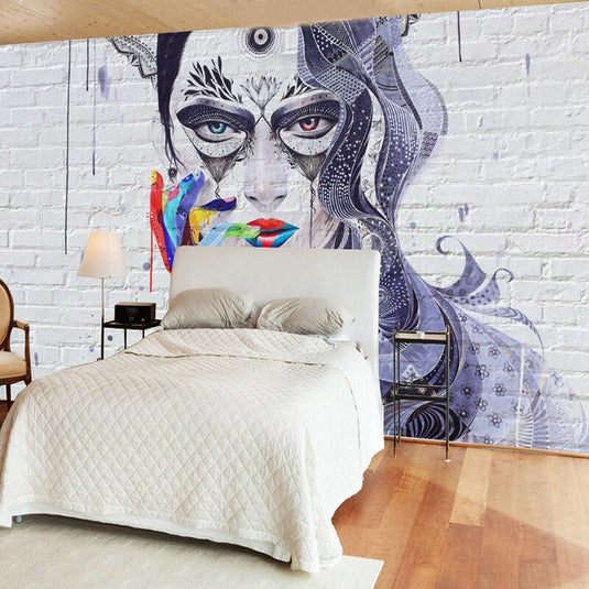 Abstract Masked Girl Cover Girl Wallpaper for Home Wall Decor-GraffitiWallArt