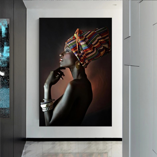 Afro Girl Crowned Flower Canvas Wall Art-GraffitiWallArt