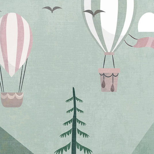 Air Balloons over Green Forest Nursery Wallpaper-GraffitiWallArt