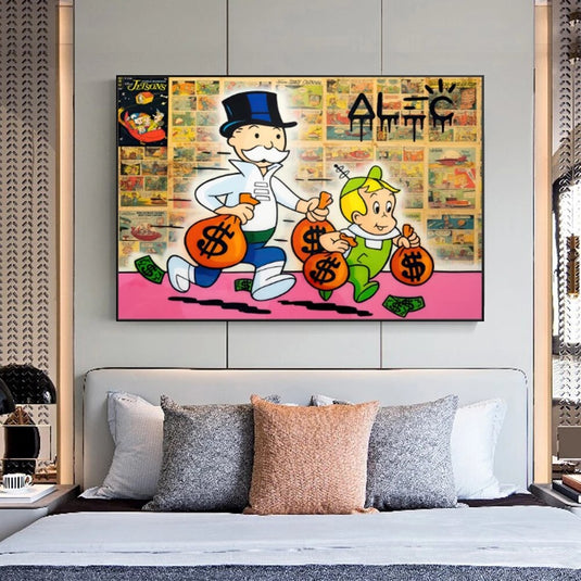 Alec Graffiti Monopoly Millionaire Canvas Wall Art-GraffitiWallArt