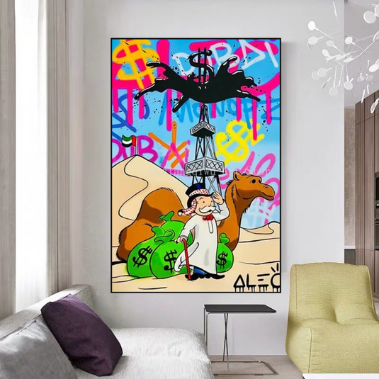 Alec Monopoly Arab Millionaire with Camel Canvas Wall Art-GraffitiWallArt