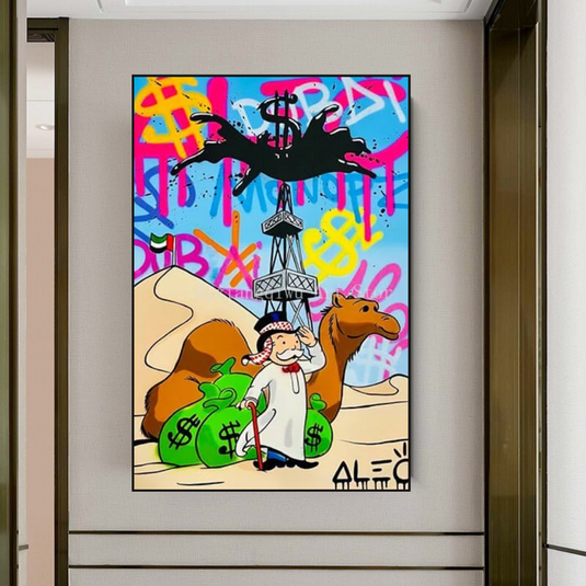 Alec Monopoly Arab Millionaire with Camel Canvas Wall Art-GraffitiWallArt