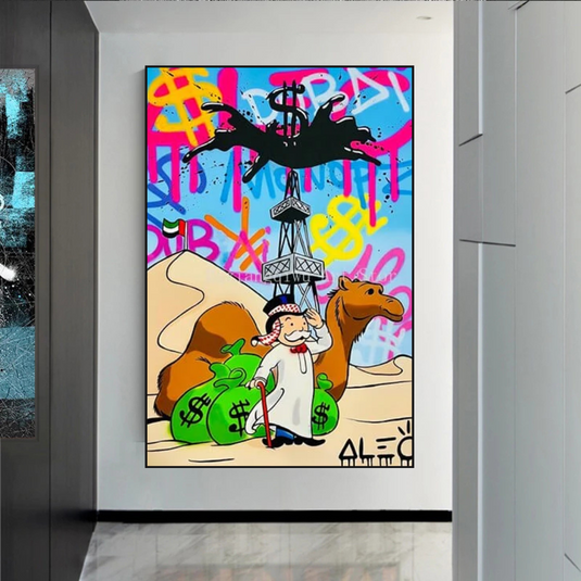 Alec Monopoly Arab Millionaire with Camel Canvas Wall Art-GraffitiWallArt