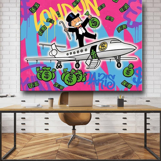 Alec Monopoly Flying to London Wall Art-GraffitiWallArt