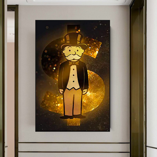 Alec Monopoly Gold Millionaire Dollars Canvas Wall Art-GraffitiWallArt