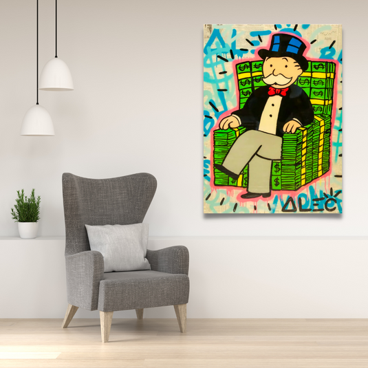 Alec Monopoly Gold Millionaire Dollars Sofa Canvas Wall Art-GraffitiWallArt