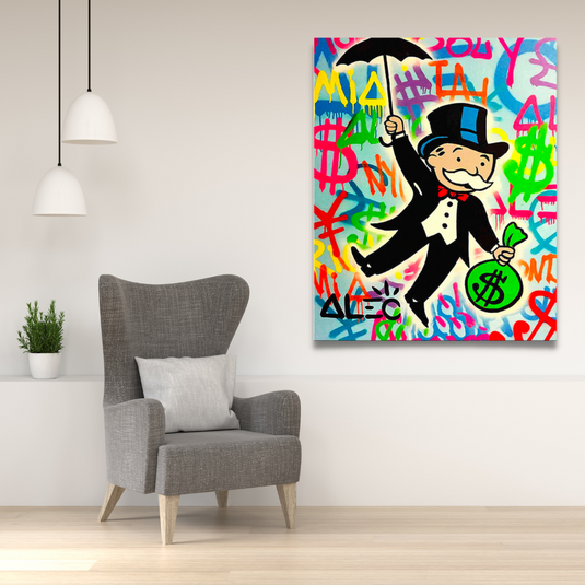 Alec Monopoly Gold Millionaire Dollars Umbrella Canvas Wall Art-GraffitiWallArt