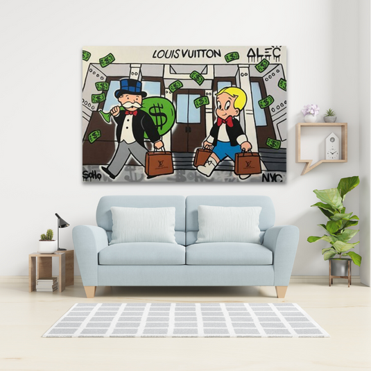 Alec Monopoly Millionaire and Richie at Bank Canvas Wall Art-GraffitiWallArt