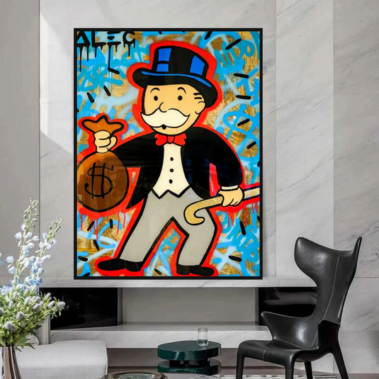 Alec Monopoly Money Bag Canvas Wall Art-GraffitiWallArt