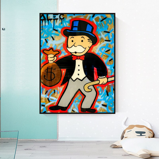 Alec Monopoly Money Bag Canvas Wall Art-GraffitiWallArt