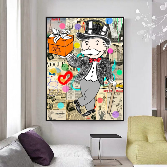 Alec Monopoly Money Gift Prints Newspaper Canvas Wall Art-GraffitiWallArt