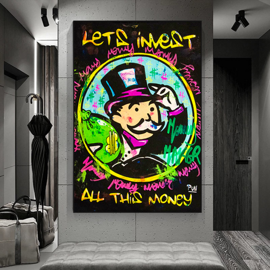 Alec Monopoly Money Man Lets Invest All Your money Canvas Wall Art-GraffitiWallArt