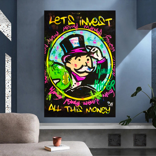 Alec Monopoly Money Man Lets Invest All Your money Canvas Wall Art-GraffitiWallArt