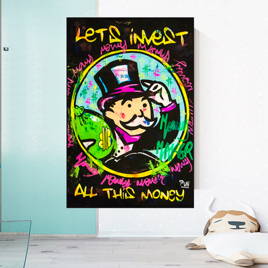 Alec Monopoly Money Man Lets Invest All Your money Canvas Wall Art-GraffitiWallArt