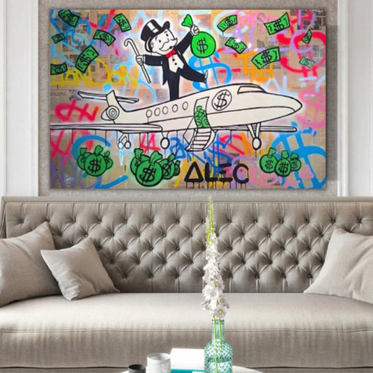 Alec Monopoly Private Jet Canvas Wall Art-GraffitiWallArt