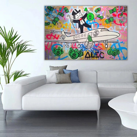 Alec Monopoly Private Jet Canvas Wall Art-GraffitiWallArt