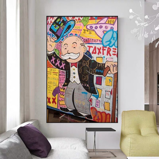 Alec Monopoly Raising Hat Canvas Wall Art-GraffitiWallArt