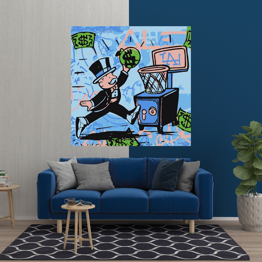 Alec Monopoly Wall Art: Money Bags Basket Goal-GraffitiWallArt