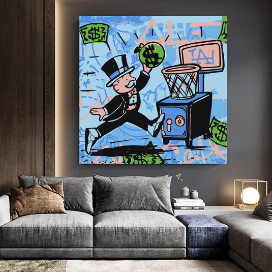 Alec Monopoly Wall Art: Money Bags Basket Goal-GraffitiWallArt