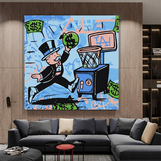 Alec Monopoly Wall Art: Money Bags Basket Goal-GraffitiWallArt