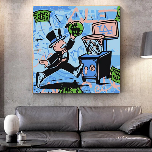 Alec Monopoly Wall Art: Money Bags Basket Goal-GraffitiWallArt