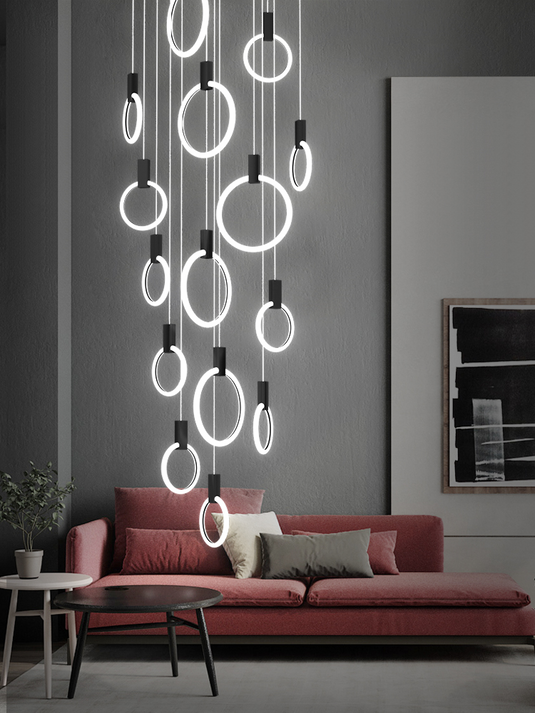 Aluminium Black Rings Long pendant lamp-GraffitiWallArt