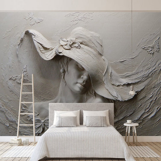 Ancient Style Lady with Hat Wallpaper for Home Wall Decor-GraffitiWallArt