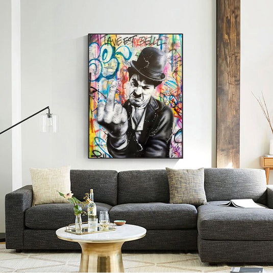 Angry Chaplin Canvas Wall Art-GraffitiWallArt