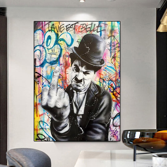 Angry Chaplin Canvas Wall Art-GraffitiWallArt