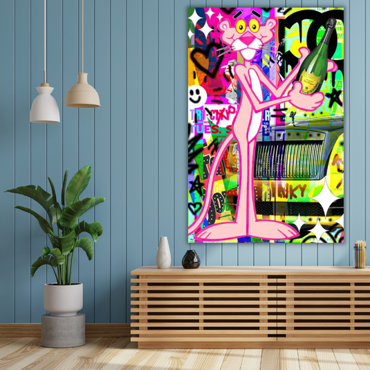 Artful Pink Panther Poster - Vibrant Cartoon Canvas-GraffitiWallArt