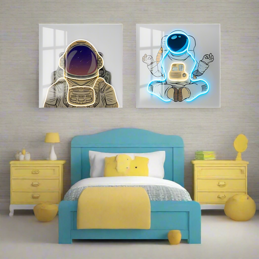 Décoration murale 3D en néon représentant un astronaute – Design audacieux et personnalisable inspiré de l’espace